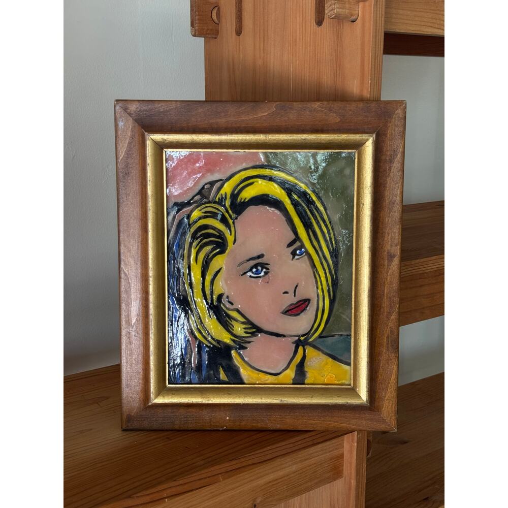 Vintage Pop Art Stained Glass Portrait style of ROY LICHTENSTEIN